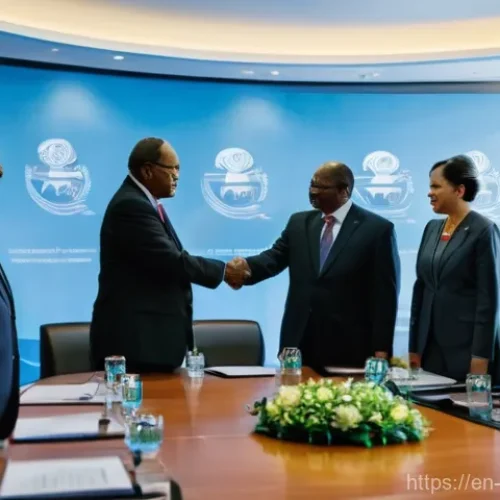 Home 27 에스와티니와 국제 관계 - **Prompt:** A dynamic, wide-angle shot of a bustling international conference room. In the foregroun...