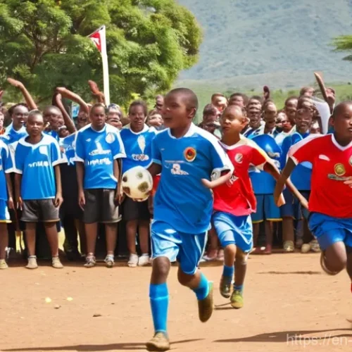 Home 26 에스와티니에서의 스포츠 문화 - **Eswatini Football Derby:** A dynamic, vibrant scene capturing a local football (soccer) match in a...