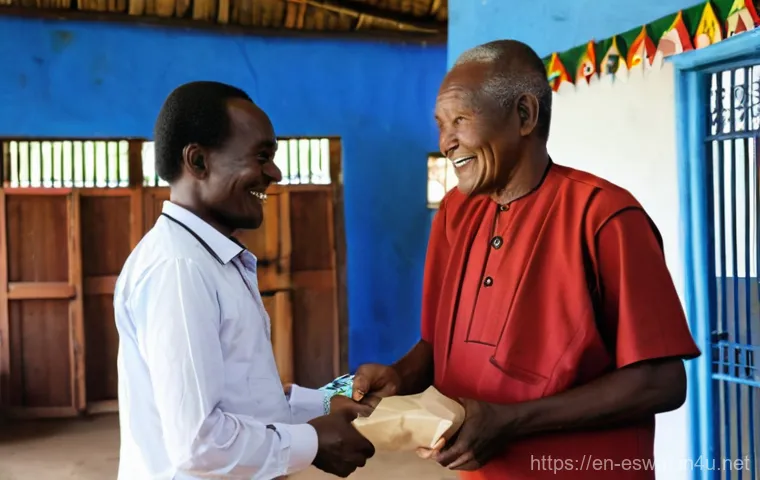 에스와티니의 사회적 예절 - **Prompt:** An intimate communal meal scene inside a traditional Eswatini homestead. Several family ...