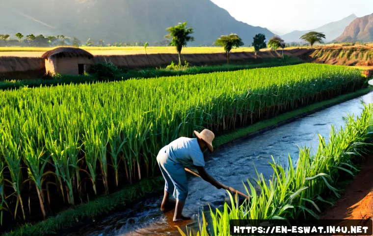 에스와티니 경제 구조 - Photorealistic wide view of Eswatini’s agricultural economy, a smallholder farmer in practical work ...
